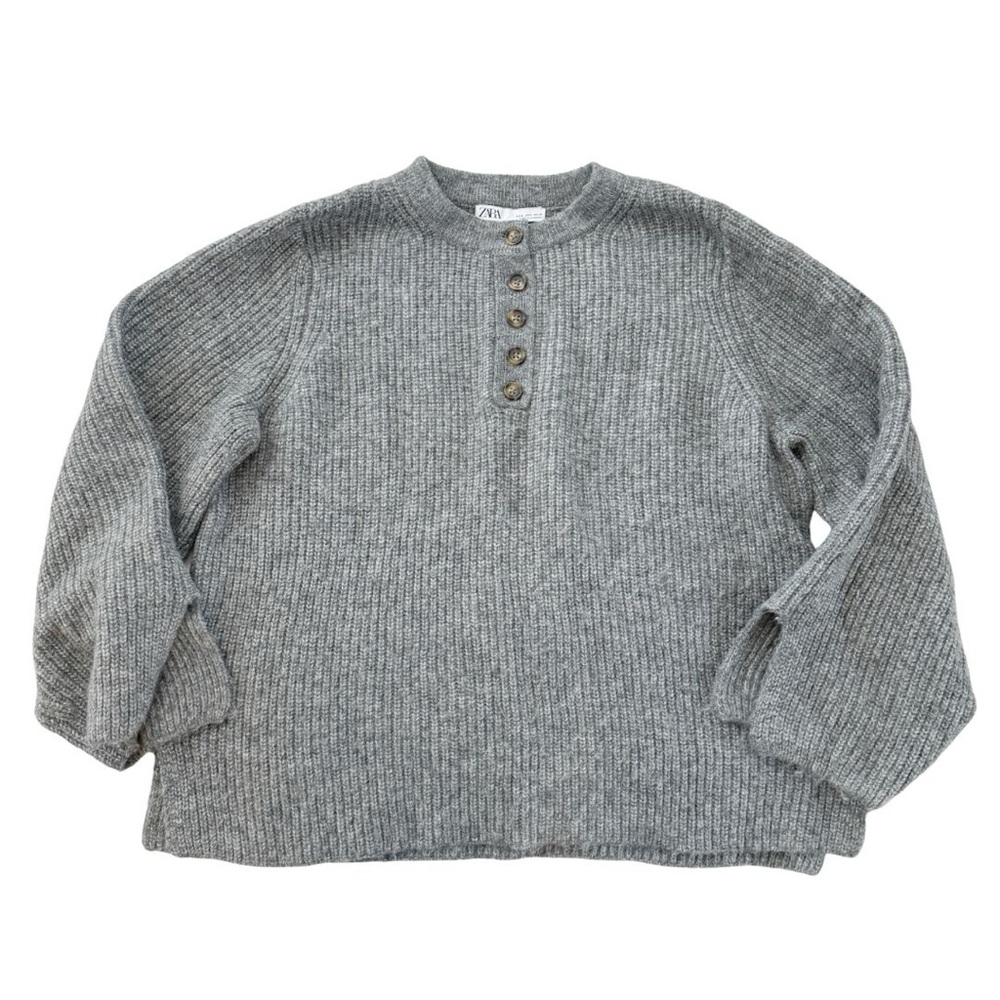 Zara Grey Knit Button Front Sweater Sz Small